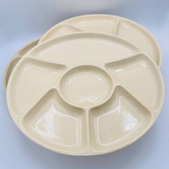 Set of 4 Vintage Japan Fondue Divided Dinner Plates – 1970s Retro Party Tablewar - Picture 1 of 4